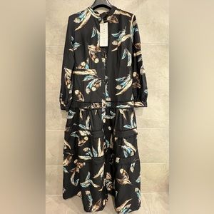 Long sleeve black floral maxi dress with matching belt Sz 8